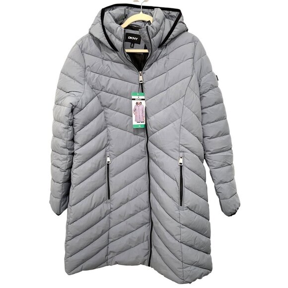 DKNY Dove Gray Winter Puffer Hooded Coat Size XL - Picture 4 of 7